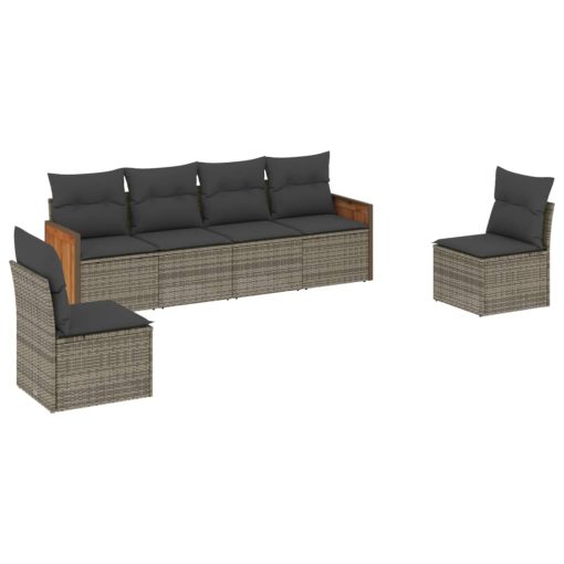 6-dijelni set vrtnih sofa od poliratana s jastucima sivi