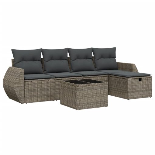 6-dijelni set vrtnih sofa od poliratana s jastucima sivi
