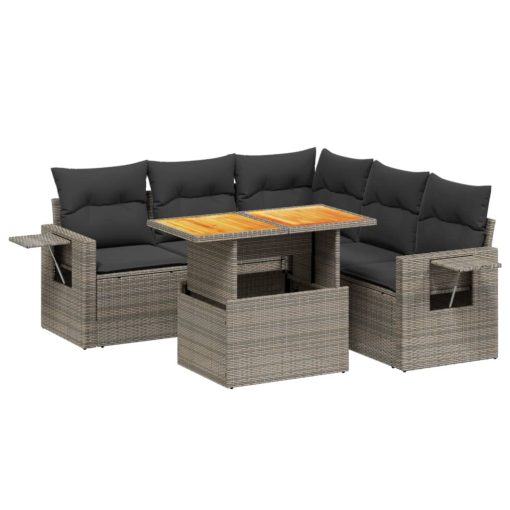6-dijelni set vrtnih sofa od poliratana s jastucima sivi