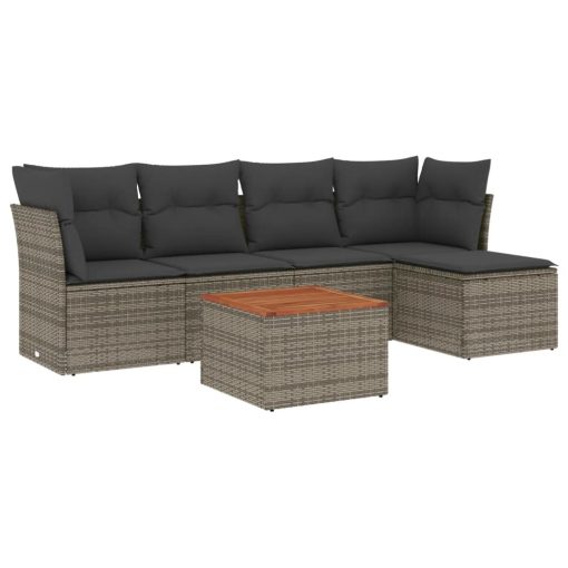 6-dijelni set vrtnih sofa od poliratana s jastucima sivi