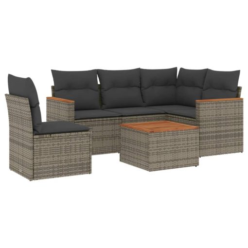 6-dijelni set vrtnih sofa od poliratana s jastucima sivi