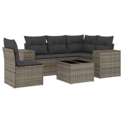 6-dijelni set vrtnih sofa od poliratana s jastucima sivi