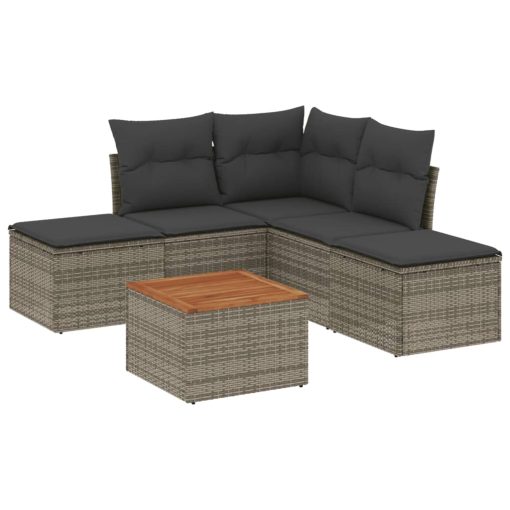 6-dijelni set vrtnih sofa od poliratana s jastucima sivi