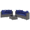 6-dijelni set vrtnih sofa od poliratana s jastucima sivi