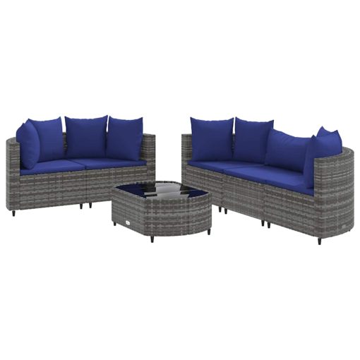 6-dijelni set vrtnih sofa od poliratana s jastucima sivi