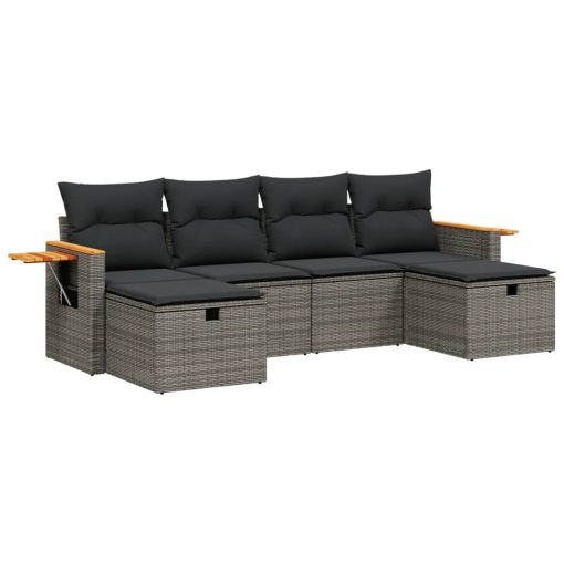 6-dijelni set vrtnih sofa od poliratana s jastucima sivi