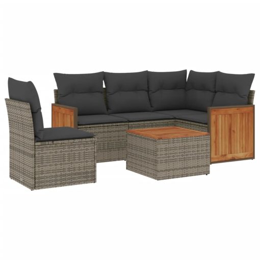6-dijelni set vrtnih sofa od poliratana s jastucima sivi