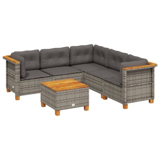 6-dijelni set vrtnih sofa od poliratana s jastucima sivi