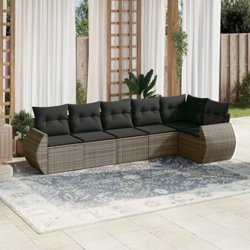6-dijelni set vrtnih sofa od poliratana s jastucima sivi