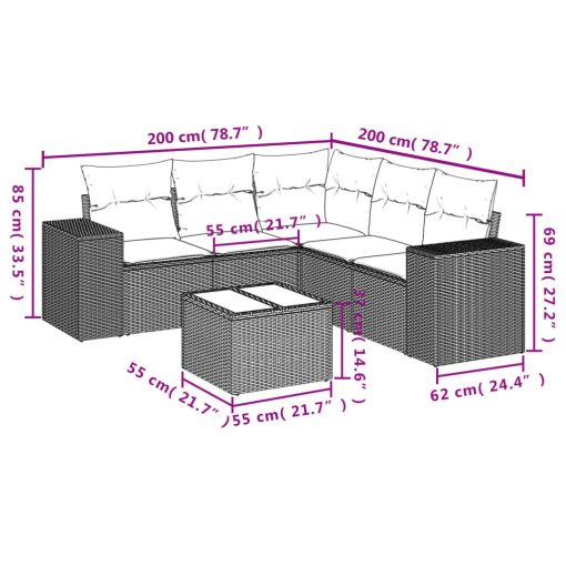 6-dijelni set vrtnih sofa od poliratana s jastucima sivi