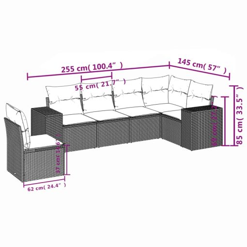 6-dijelni set vrtnih sofa od poliratana s jastucima sivi