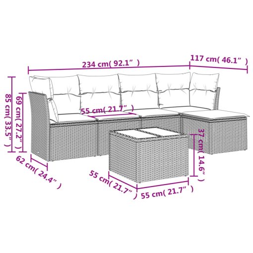 6-dijelni set vrtnih sofa od poliratana s jastucima sivi