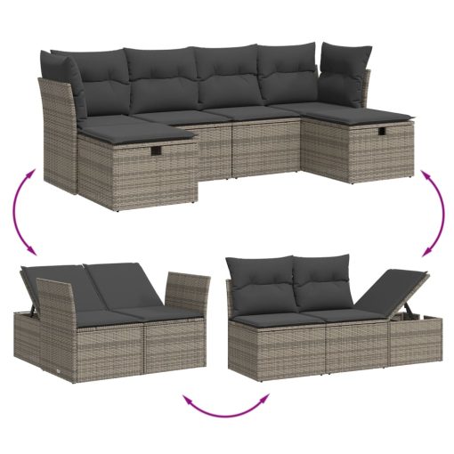 6-dijelni set vrtnih sofa od poliratana s jastucima sivi