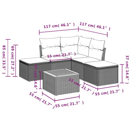 6-dijelni set vrtnih sofa od poliratana s jastucima sivi