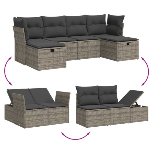 6-dijelni set vrtnih sofa od poliratana s jastucima sivi