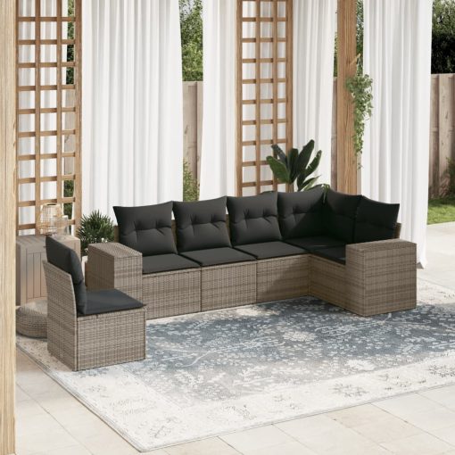 6-dijelni set vrtnih sofa od poliratana s jastucima sivi