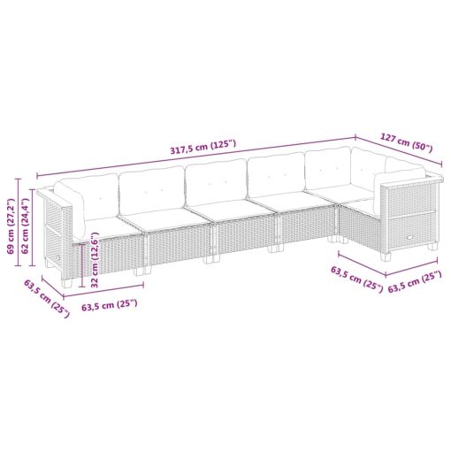 6-dijelni set vrtnih sofa od poliratana s jastucima sivi