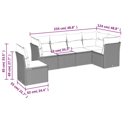 6-dijelni set vrtnih sofa od poliratana s jastucima sivi