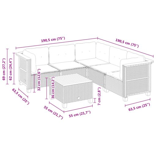 6-dijelni set vrtnih sofa od poliratana s jastucima sivi