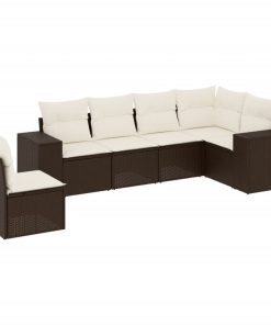 6-dijelni set vrtnih sofa od poliratana s jastucima smeđi