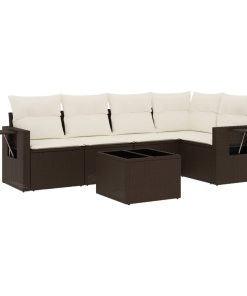 6-dijelni set vrtnih sofa od poliratana s jastucima smeđi