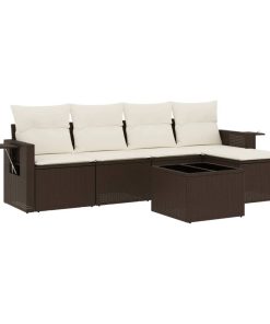 6-dijelni set vrtnih sofa od poliratana s jastucima smeđi