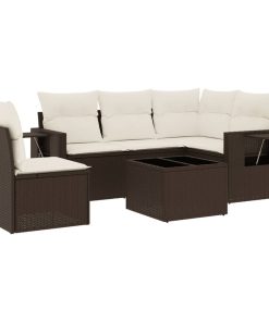 6-dijelni set vrtnih sofa od poliratana s jastucima smeđi