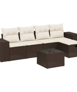 6-dijelni set vrtnih sofa od poliratana s jastucima smeđi