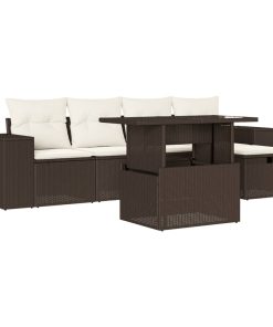 6-dijelni set vrtnih sofa od poliratana s jastucima smeđi