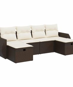 6-dijelni set vrtnih sofa od poliratana s jastucima smeđi