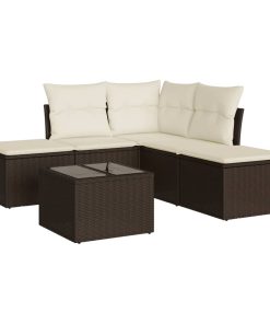 6-dijelni set vrtnih sofa od poliratana s jastucima smeđi