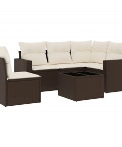 6-dijelni set vrtnih sofa od poliratana s jastucima smeđi