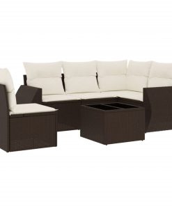 6-dijelni set vrtnih sofa od poliratana s jastucima smeđi