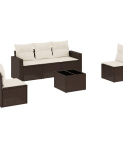 6-dijelni set vrtnih sofa od poliratana s jastucima smeđi