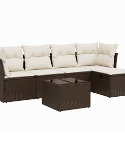 6-dijelni set vrtnih sofa od poliratana s jastucima smeđi