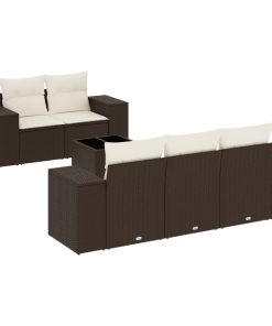 6-dijelni set vrtnih sofa od poliratana s jastucima smeđi