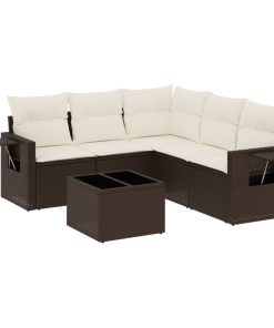 6-dijelni set vrtnih sofa od poliratana s jastucima smeđi