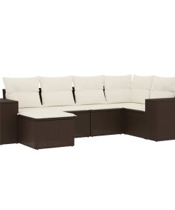 6-dijelni set vrtnih sofa od poliratana s jastucima smeđi