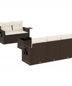 6-dijelni set vrtnih sofa od poliratana s jastucima smeđi