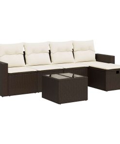 6-dijelni set vrtnih sofa od poliratana s jastucima smeđi