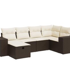 6-dijelni set vrtnih sofa od poliratana s jastucima smeđi