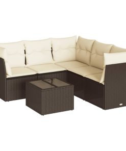 6-dijelni set vrtnih sofa od poliratana s jastucima smeđi