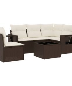 6-dijelni set vrtnih sofa od poliratana s jastucima smeđi