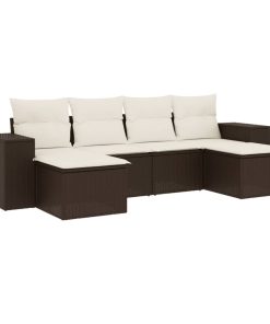 6-dijelni set vrtnih sofa od poliratana s jastucima smeđi
