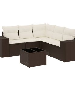 6-dijelni set vrtnih sofa od poliratana s jastucima smeđi