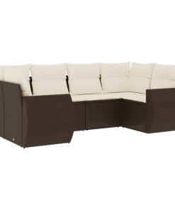 6-dijelni set vrtnih sofa od poliratana s jastucima smeđi