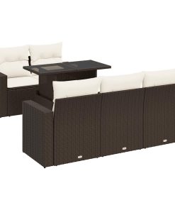 6-dijelni set vrtnih sofa od poliratana s jastucima smeđi