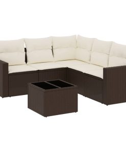 6-dijelni set vrtnih sofa od poliratana s jastucima smeđi