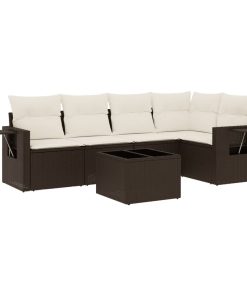 6-dijelni set vrtnih sofa od poliratana s jastucima smeđi