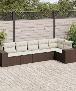 6-dijelni set vrtnih sofa od poliratana s jastucima smeđi